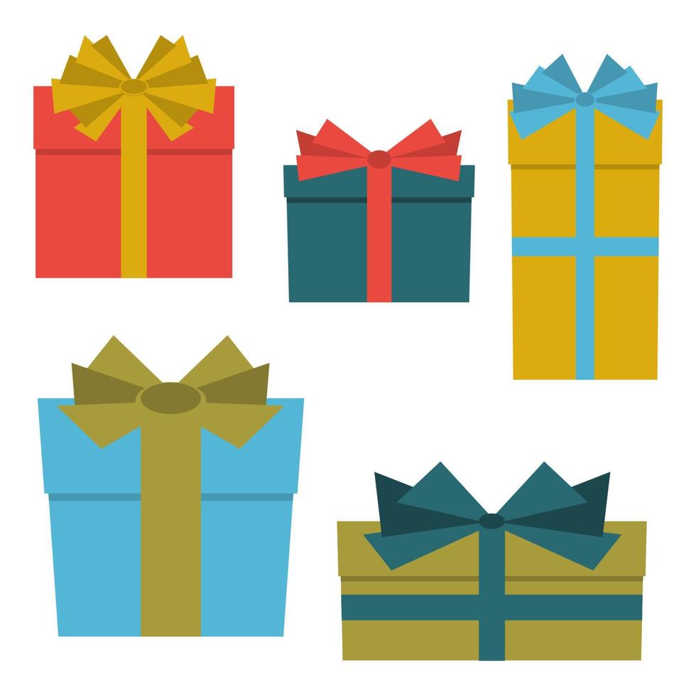collection de cinq coffrets cadeaux multicolores. illustration vectorielle vecteur