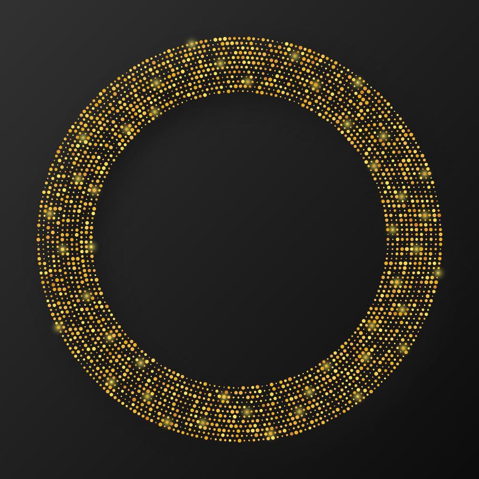 fond pointillé de demi-teinte brillant or abstrait. motif de paillettes d'or sous forme de cercle. cercle de points de demi-teintes. illustration vectorielle vecteur
