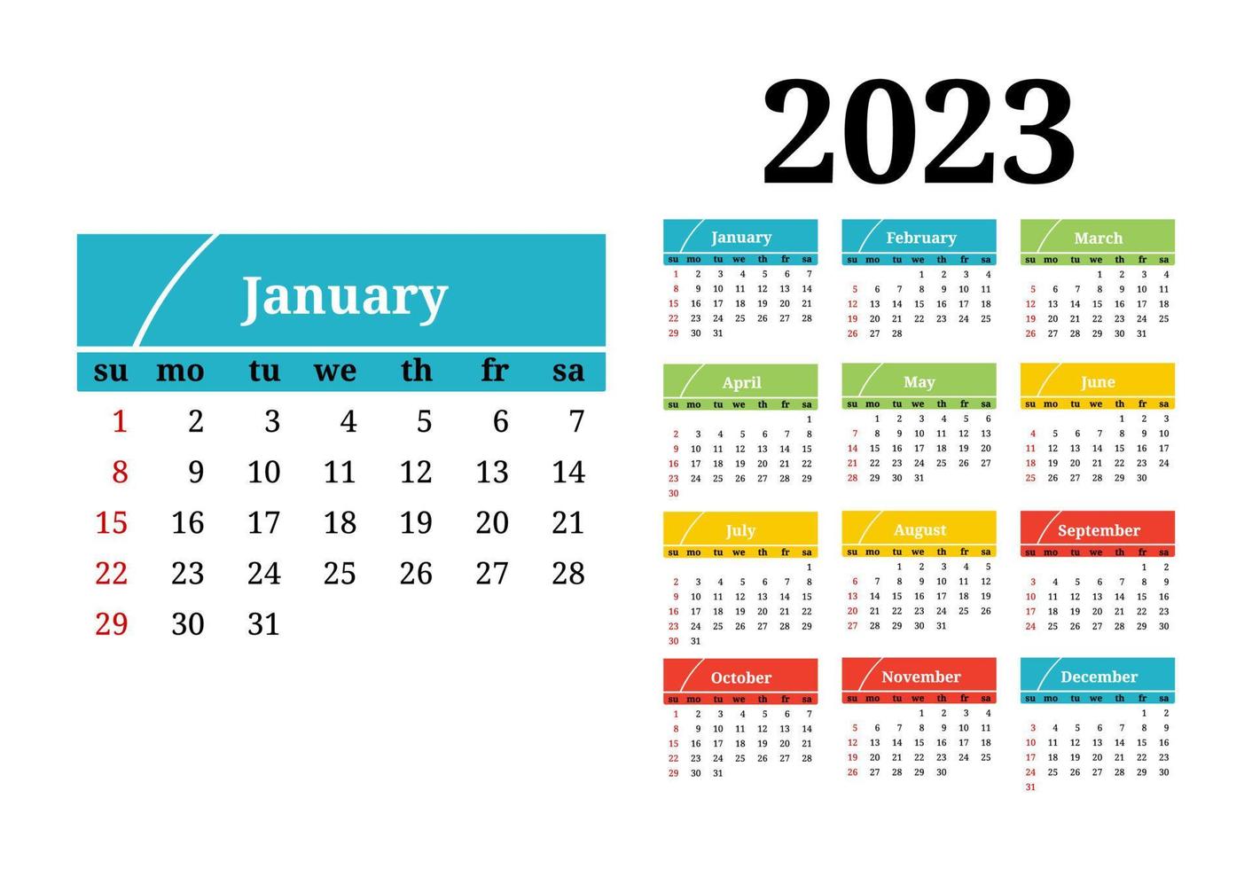 calendrier pour 2023 isolé sur fond blanc vecteur