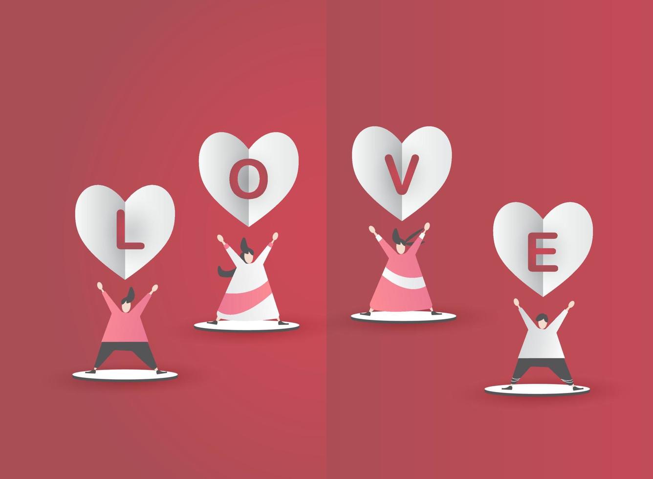 mignon amour papier art saint valentin. avec un beau garçon et une fille de la Saint-Valentin coeur volant, papier découpé sur fond rouge, ciel blanc, nuages, vecteur de style origami. papier pour carte de saint valentin, cadeau, affiche, carte postale.