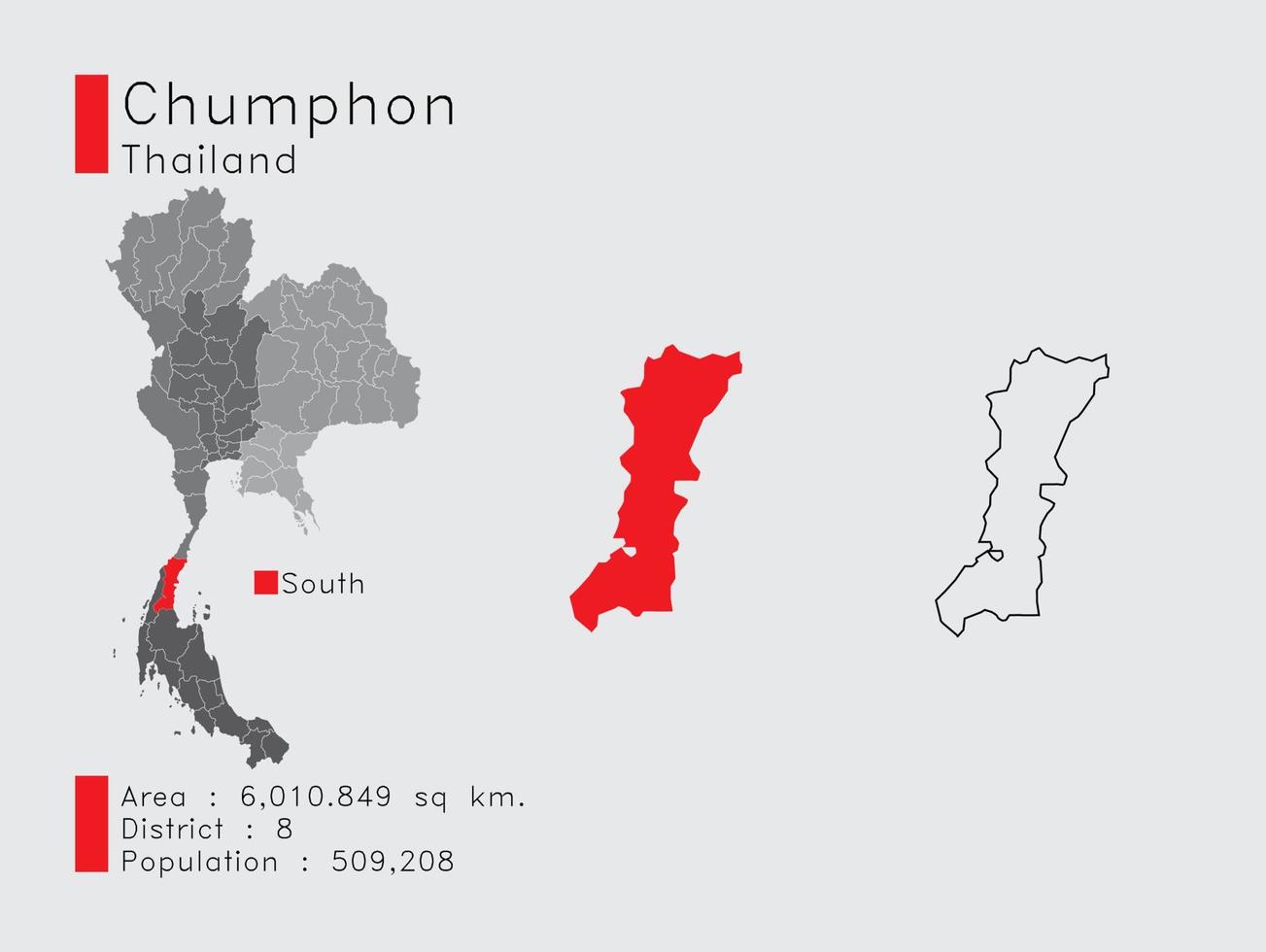 position de chumphon en thaïlande un ensemble d'éléments infographiques pour la province. et la population et le contour du district de la région. vecteur avec fond gris.