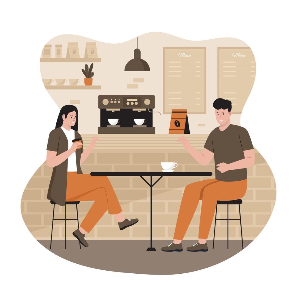 illustration vectorielle d'un homme et d'une femme parlant dans un café vecteur