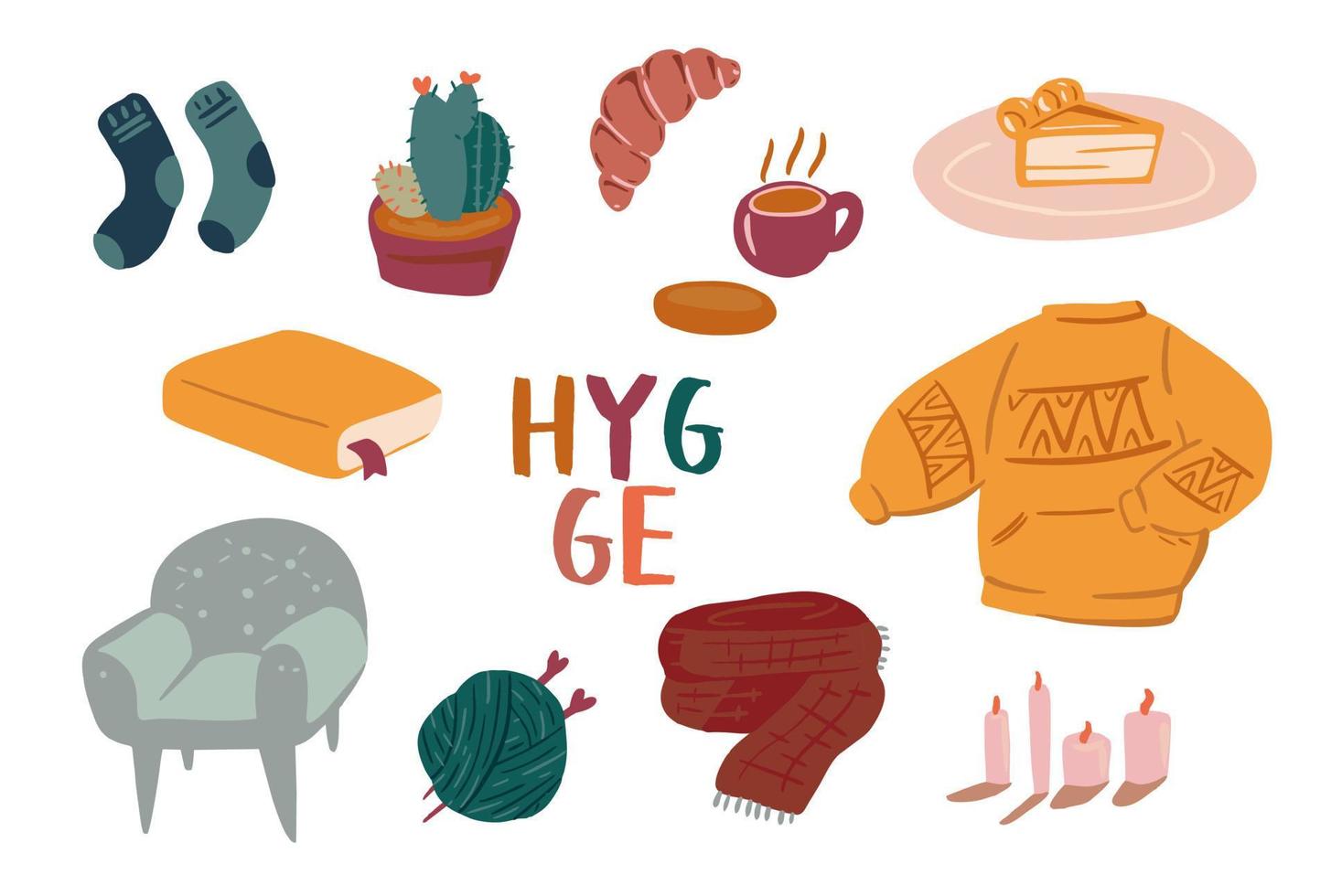 hygge vie frugale minimalisme illustration objet vecteur