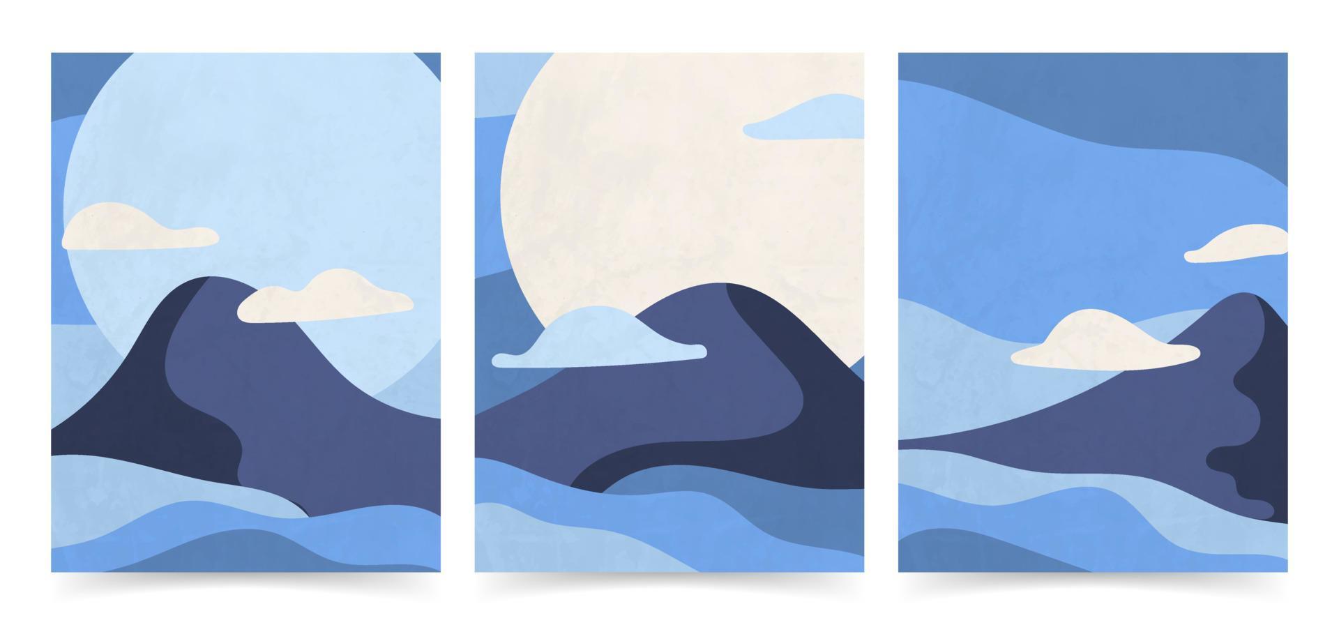 conception d'affiche de paysage abstrait moderne avec ornement de vague. modèle de fond d'art de la nature. pépinière affiches montagne vecteur
