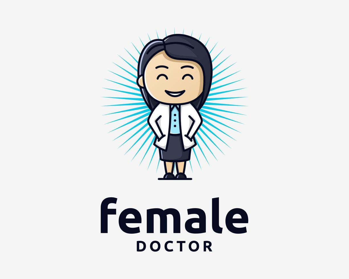 femme fille femme médecin infirmière personnel uniforme personne mignon dessin animé sympathique mascotte vecteur création de logo