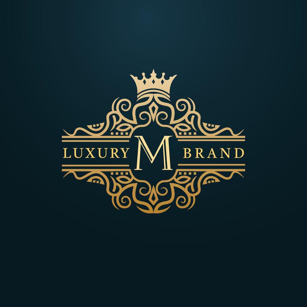 logo de lettre m or de luxe. logo de luxe lettre initiale m design vecteur