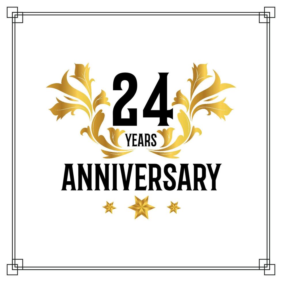 Logo du 24e anniversaire, célébration luxueuse de conception de vecteur de couleur dorée et noire.