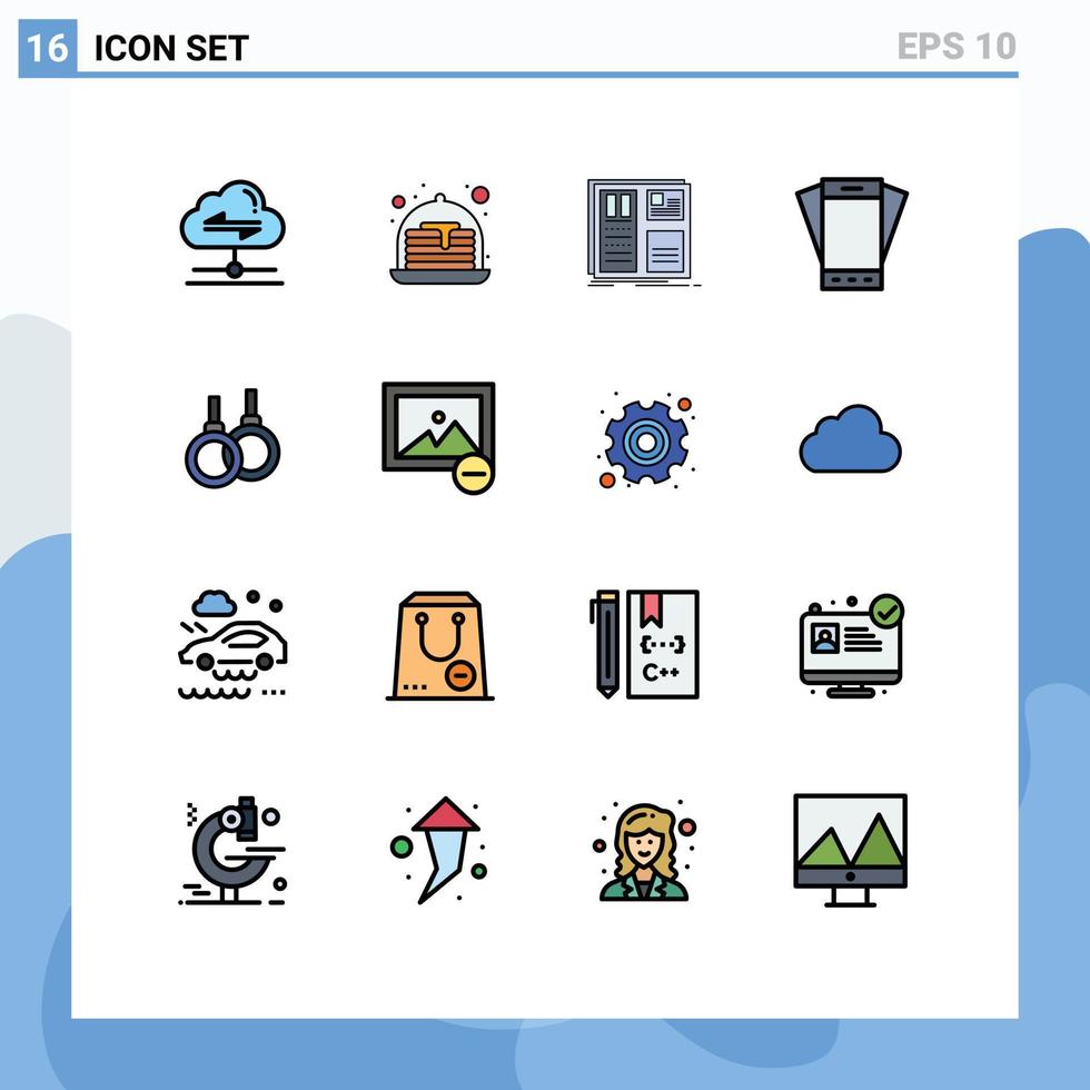 groupe de 16 signes et symboles de lignes remplies de couleurs plates pour les éléments de conception vectoriels créatifs modifiables de dispositif de téléphone de grille de smartphone athlétique vecteur