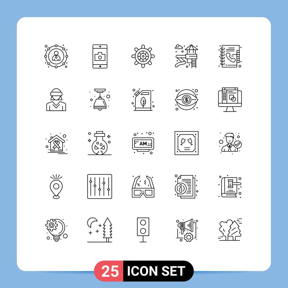 pack de 25 symboles universels de l'annuaire téléphonique des éléments de conception vectorielle modifiables du parc de livres de bateaux vecteur