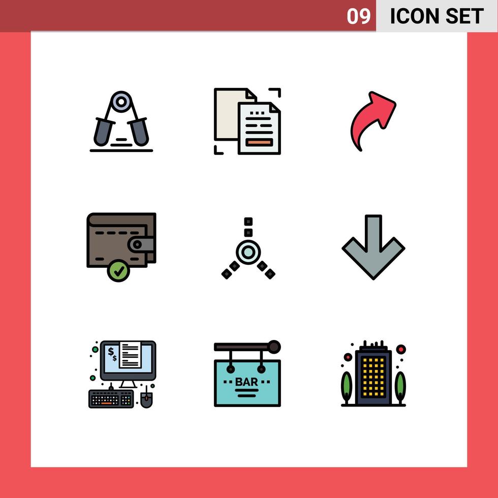 groupe de 9 couleurs plates modernes remplies pour le document d'argent de connexion direction complète éléments de conception vectoriels modifiables vecteur