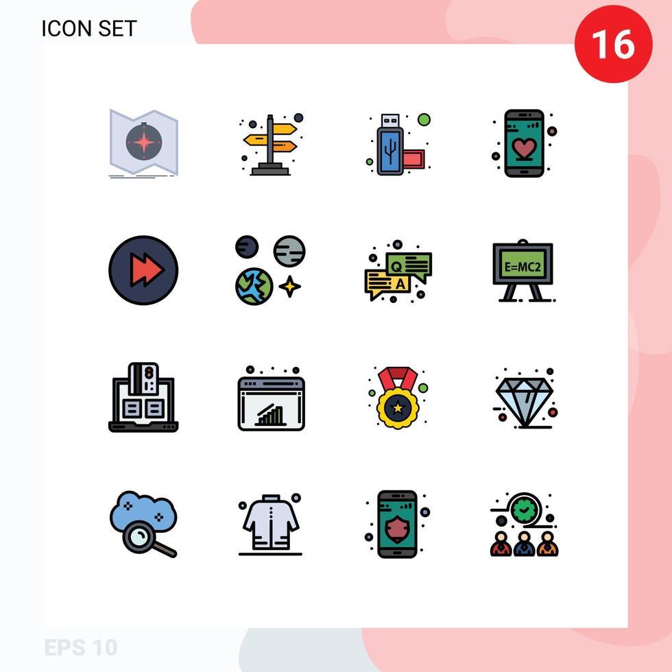 16 icônes créatives signes et symboles modernes de la terre connexion multimédia avant datation éléments de conception vectoriels créatifs modifiables vecteur