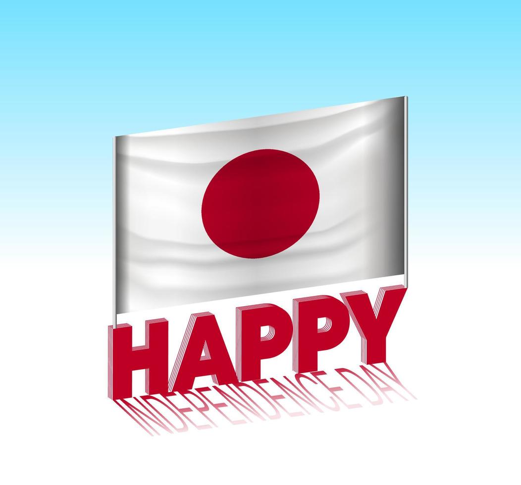 fête de l'indépendance du japon. drapeau japonais simple et panneau d'affichage dans le ciel. modèle de lettrage 3d. message de conception de jour spécial prêt. vecteur