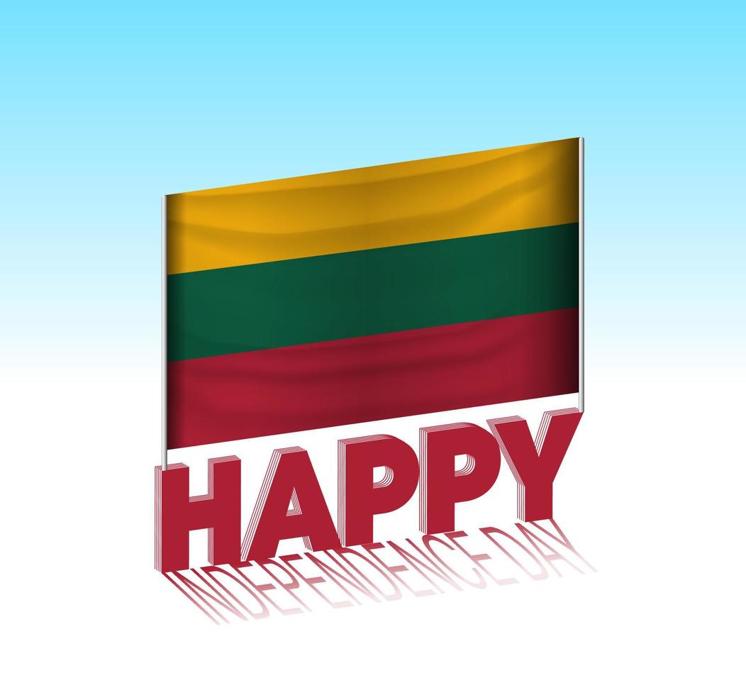 fête de l'indépendance de la lituanie. drapeau de lituanie simple et panneau d'affichage dans le ciel. modèle de lettrage 3d. message de conception de jour spécial prêt. vecteur