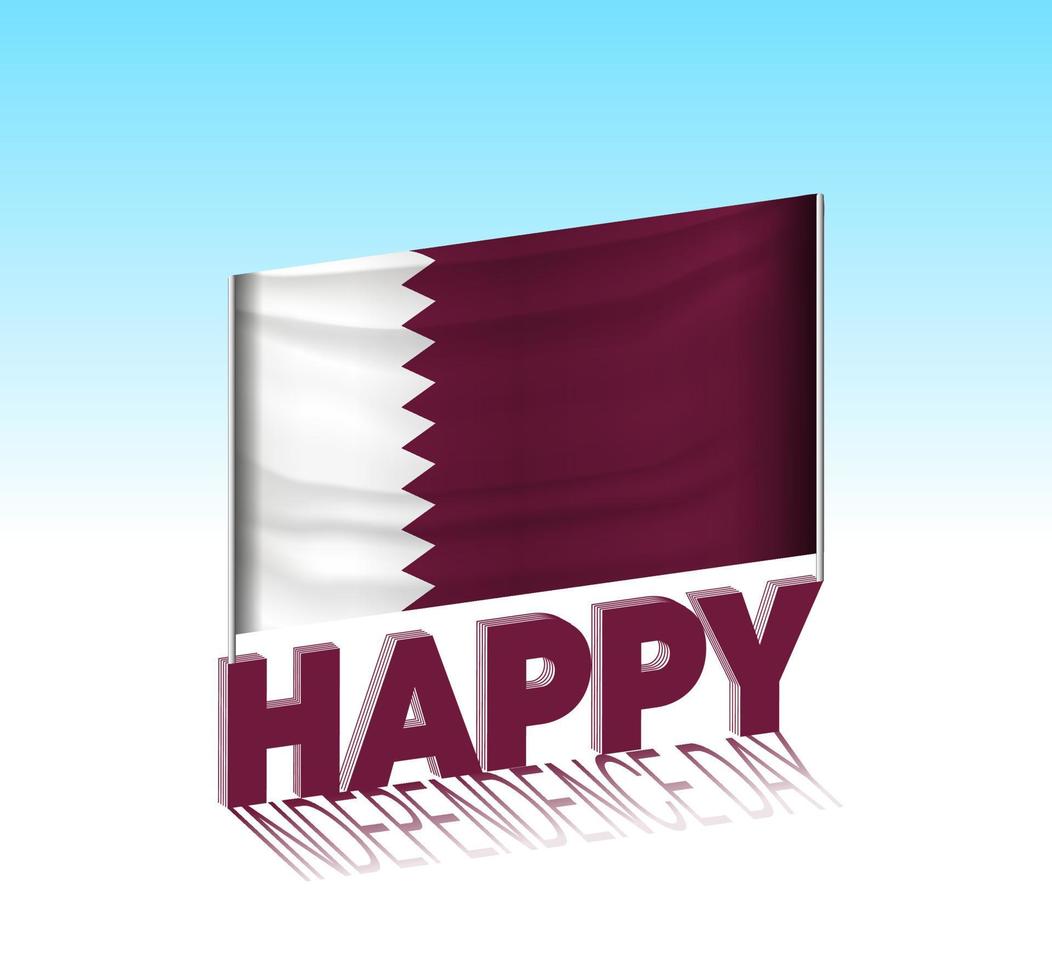 fête de l'indépendance du qatar. drapeau qatar simple et panneau d'affichage dans le ciel. modèle de lettrage 3d. message de conception de jour spécial prêt. vecteur