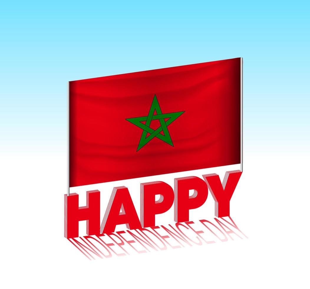 fête de l'indépendance du maroc. drapeau marocain simple et panneau d'affichage dans le ciel. modèle de lettrage 3d. message de conception de jour spécial prêt. vecteur