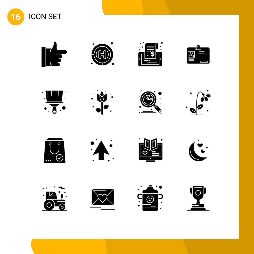 symboles d'icônes universels groupe de 16 glyphes solides modernes d'éléments de conception vectoriels modifiables de carte d'identité de téléphone de pinceau d'outil vecteur