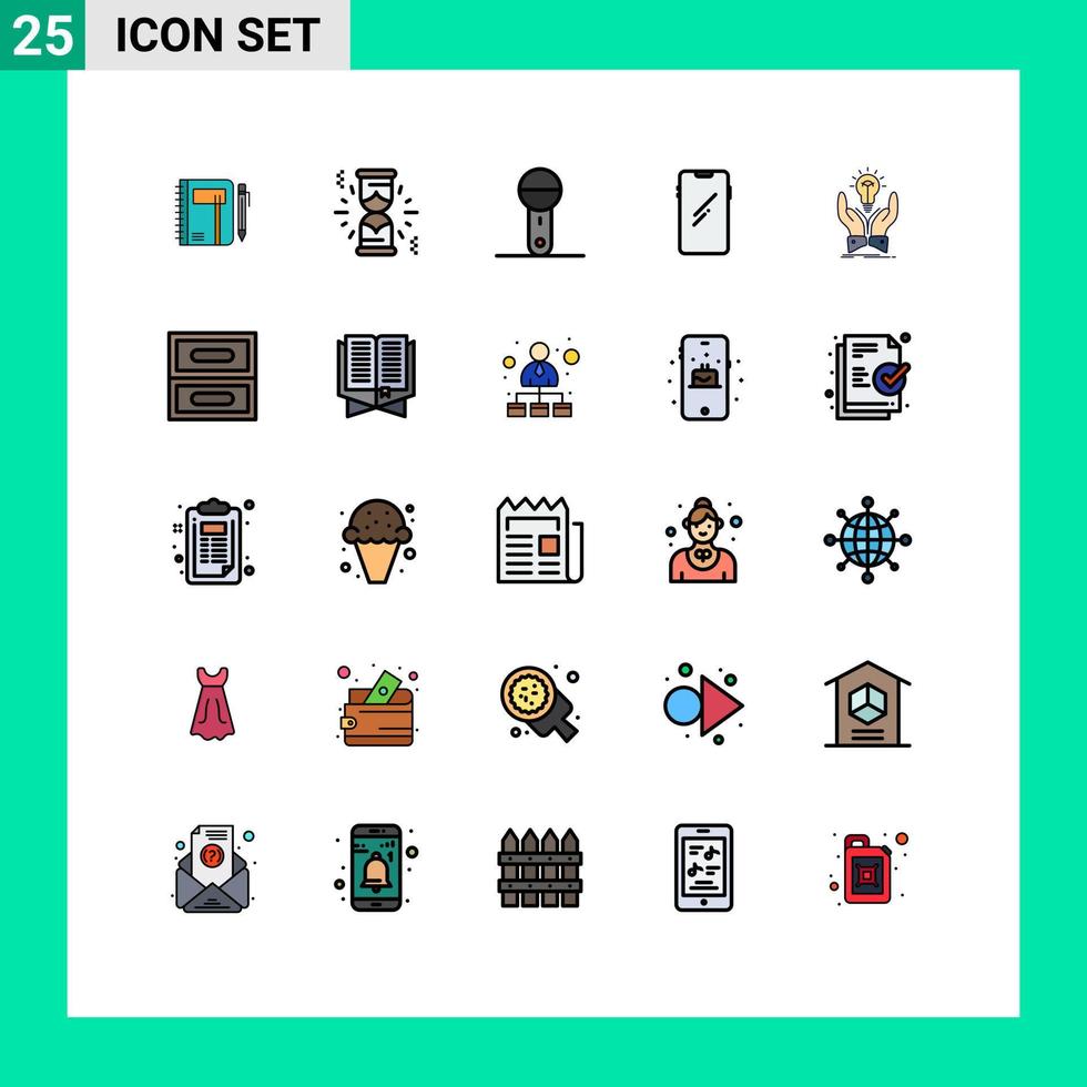 25 interface utilisateur ligne remplie pack de couleurs plates de signes et symboles modernes de technologie de chargement de téléphone mobile microphone éléments de conception vectoriels modifiables vecteur