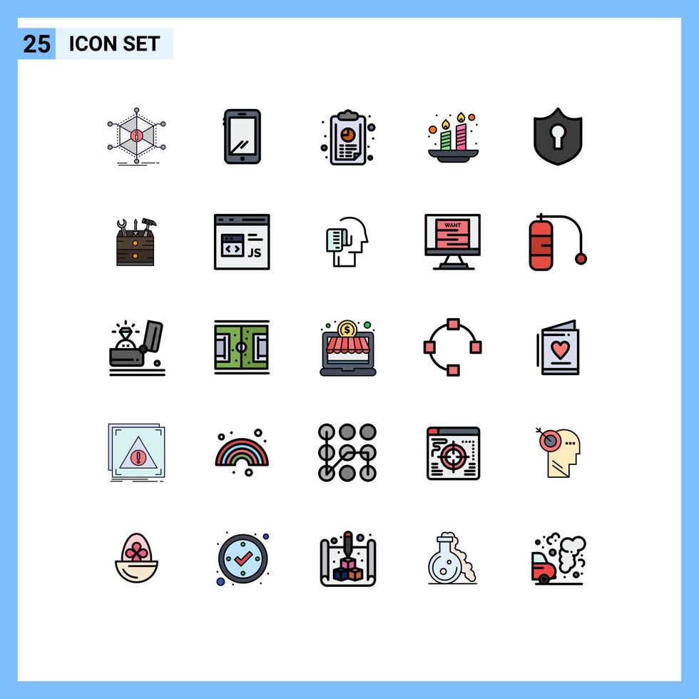 interface mobile ligne remplie couleur plate ensemble de 25 pictogrammes de lumière holi android bougies graphique éléments de conception vectoriels modifiables vecteur