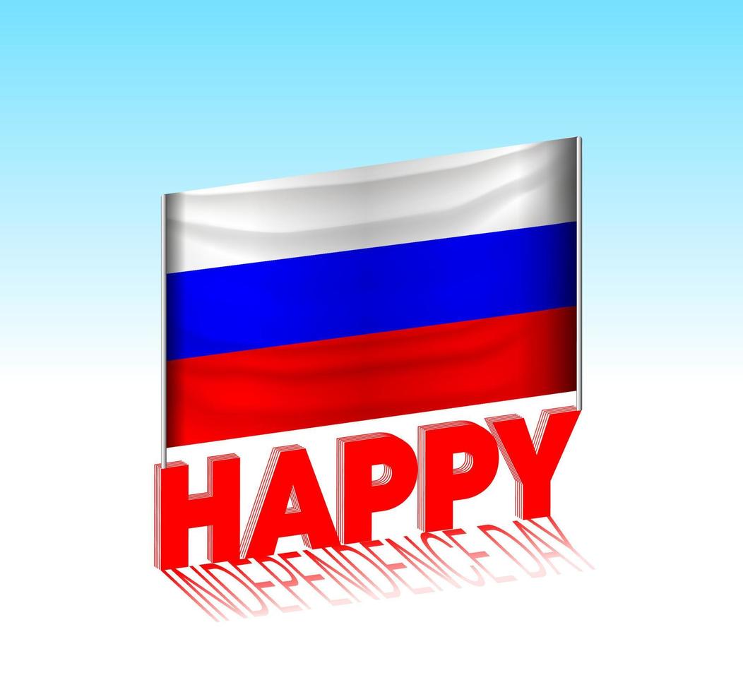 fête de l'indépendance de la russie. simple drapeau de la russie et panneau d'affichage dans le ciel. modèle de lettrage 3d. message de conception de jour spécial prêt. vecteur