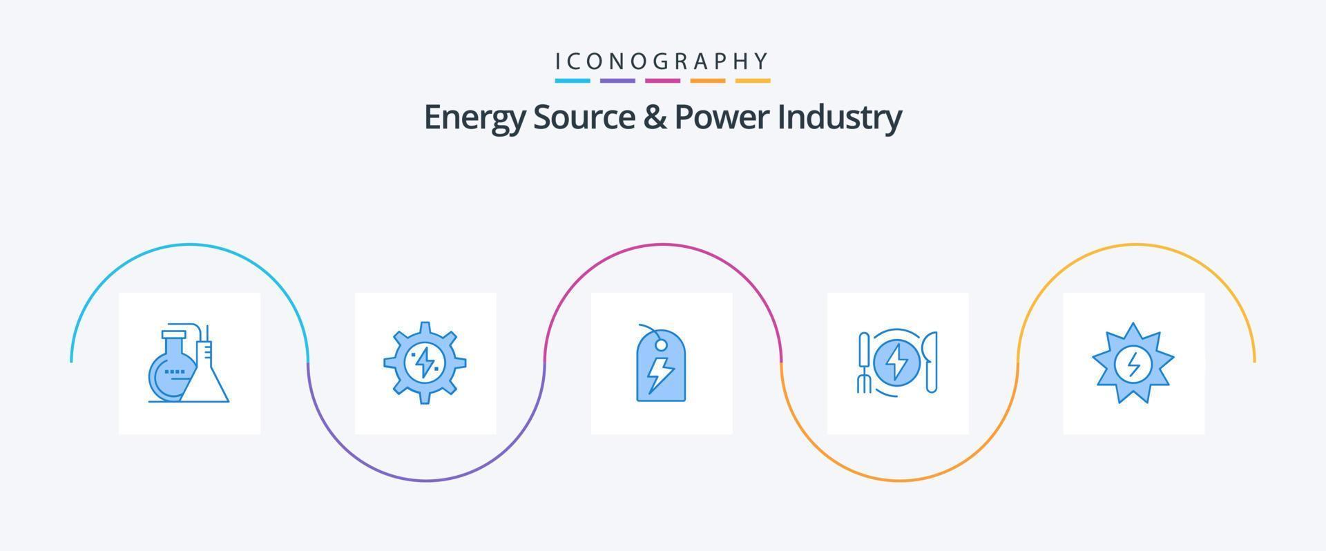 source d'énergie et pack d'icônes bleues de l'industrie de l'énergie 5, y compris l'énergie solaire. Hôtel. étiqueter. dîner. consommation vecteur