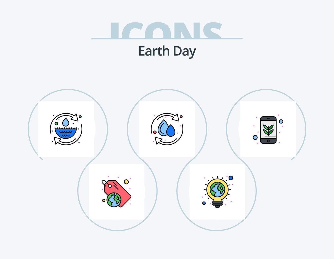 pack d'icônes remplies de ligne de jour de la terre 5 conception d'icônes. arbre. planète. ampoule. vert. la toile vecteur