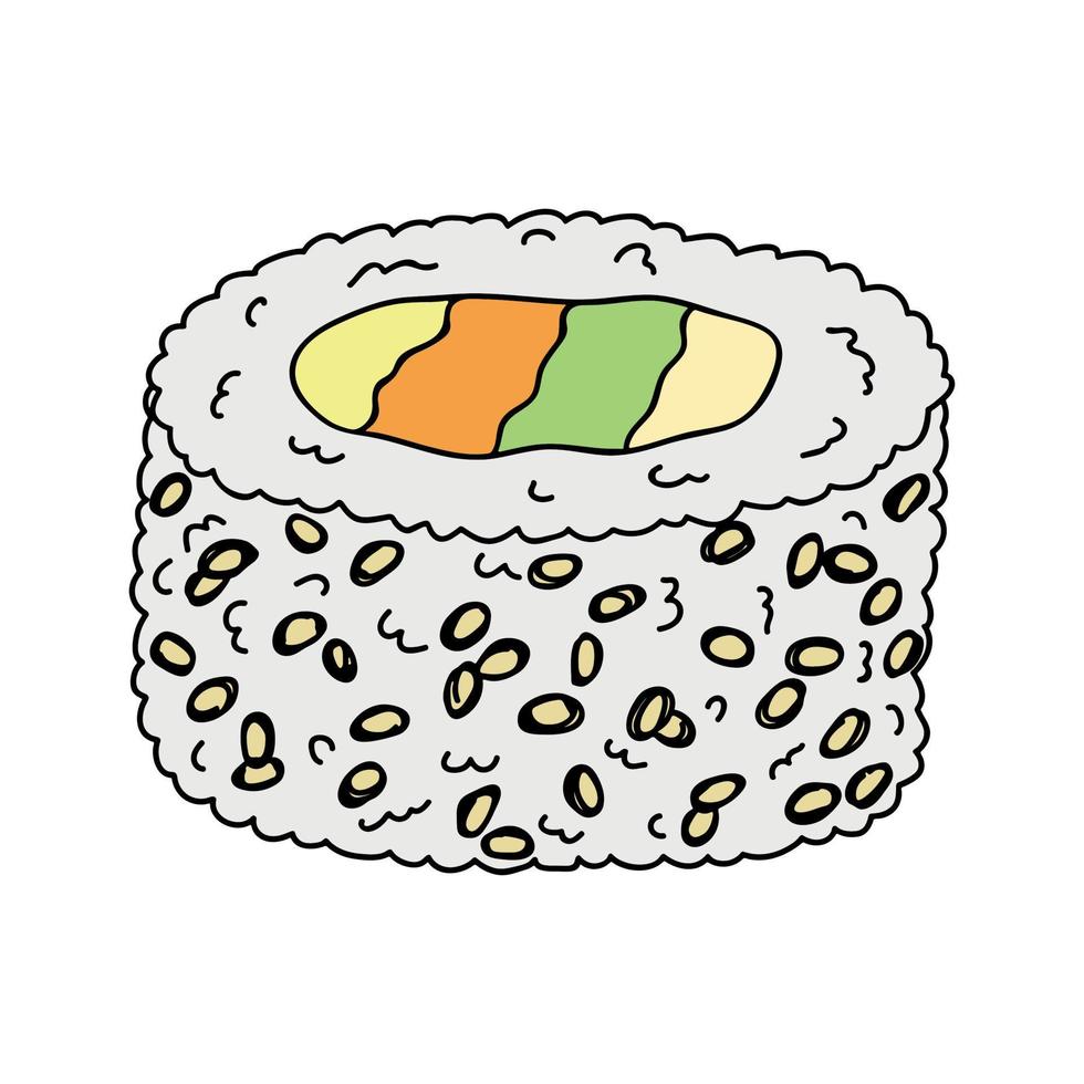 clipart de rouleau de sushi dessiné à la main. plats de cuisine traditionnelle japonaise. nourriture asiatique vecteur