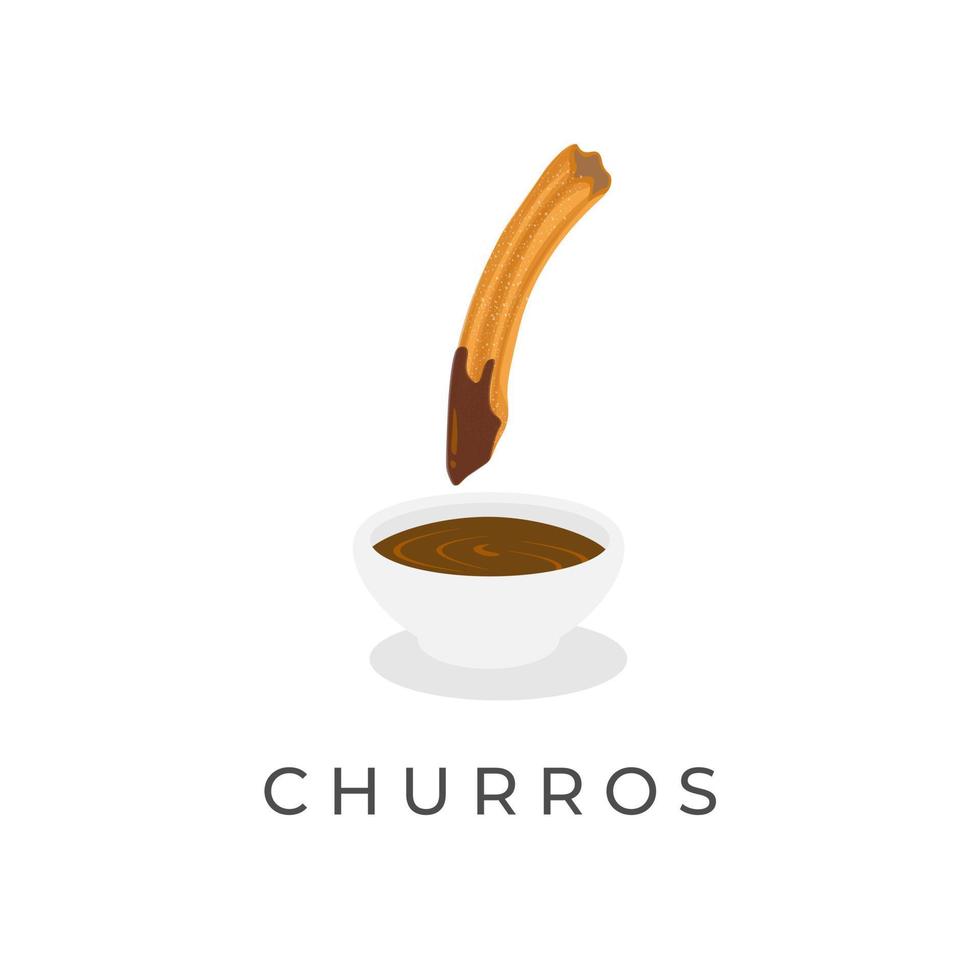 logo illustration de churros trempés dans une sauce au chocolat vecteur