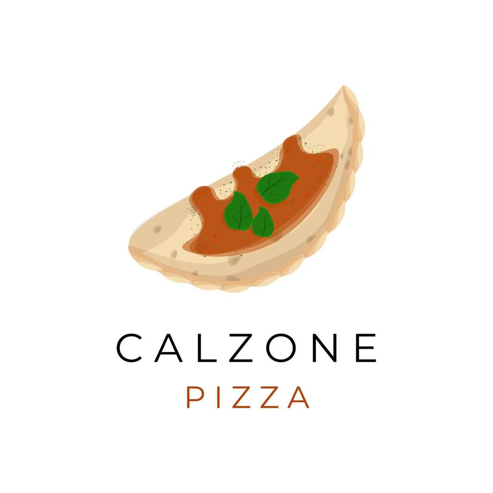 logo illustration pizza calzone avec une délicieuse sauce tomate vecteur