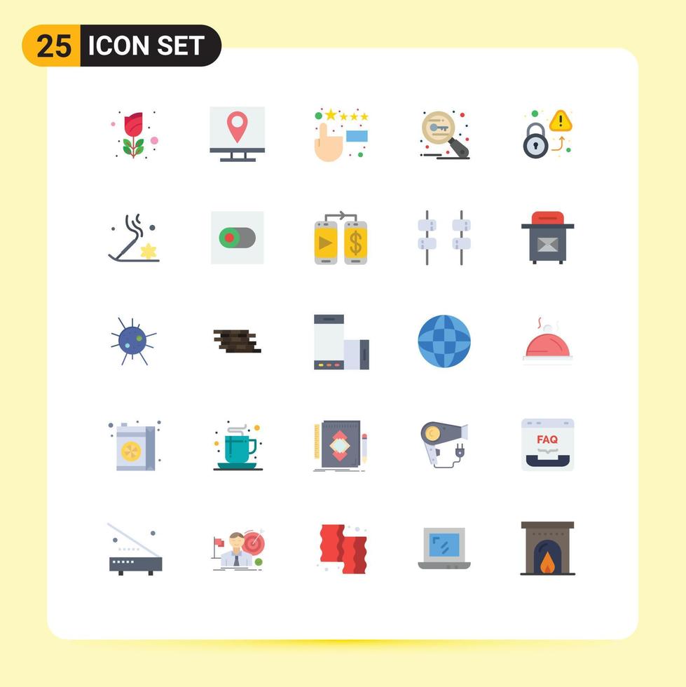 interface mobile couleur plate ensemble de 25 pictogrammes d'éléments de conception vectoriels modifiables clés de recherche de page de recherche de verrouillage vecteur