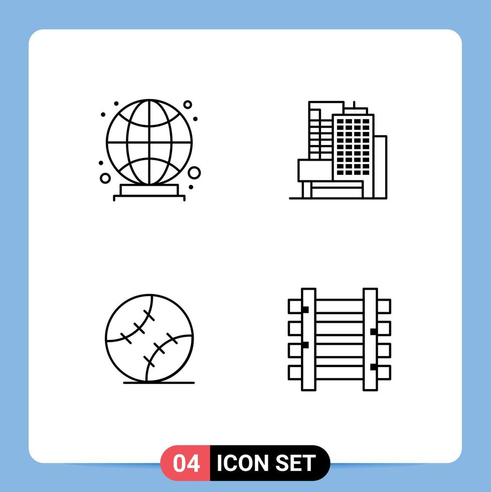 4 signes de ligne universels symboles des éléments de conception vectoriels modifiables de la station de balle de construction cousue mondiale vecteur