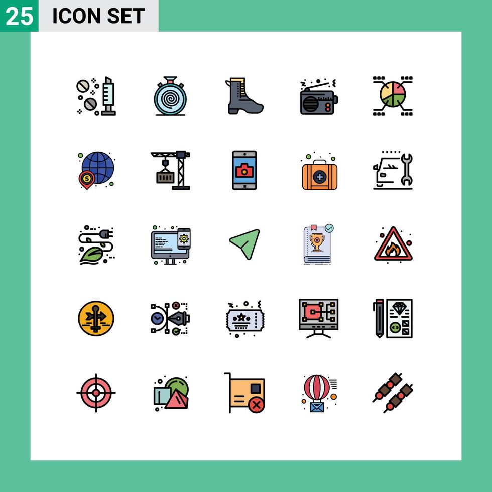 ensemble moderne de 25 couleurs et symboles plats en ligne remplis tels que dispositif de connexion communication lente printemps éléments de conception vectoriels modifiables vecteur