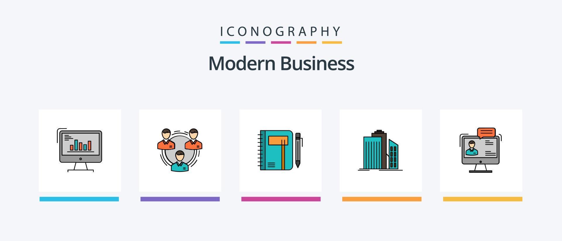 ligne d'affaires moderne remplie de 5 packs d'icônes, y compris la chasse. employé. analytique. recherche. papier. conception d'icônes créatives vecteur