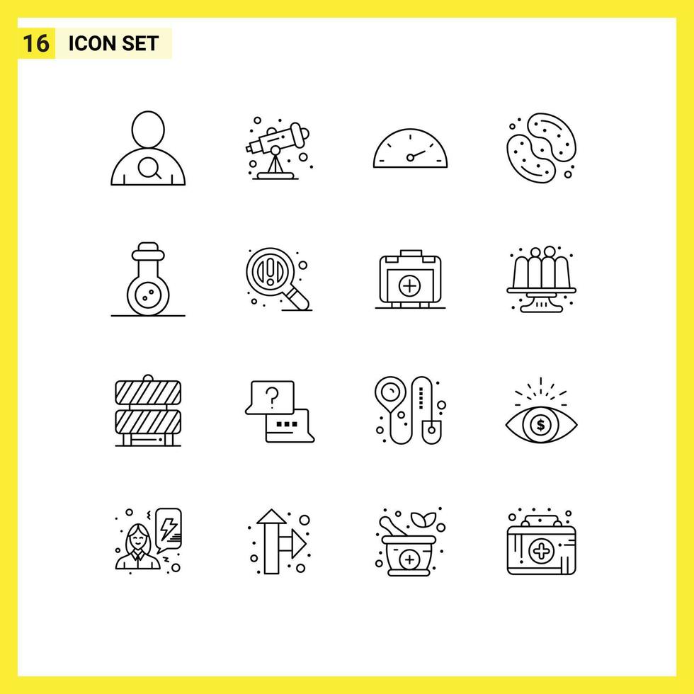 16 ensemble de contours d'interface utilisateur de signes et symboles modernes de trouver des éléments de conception vectoriels modifiables de sucreries de bactéries de compteur de vitesse d'arme de masse vecteur