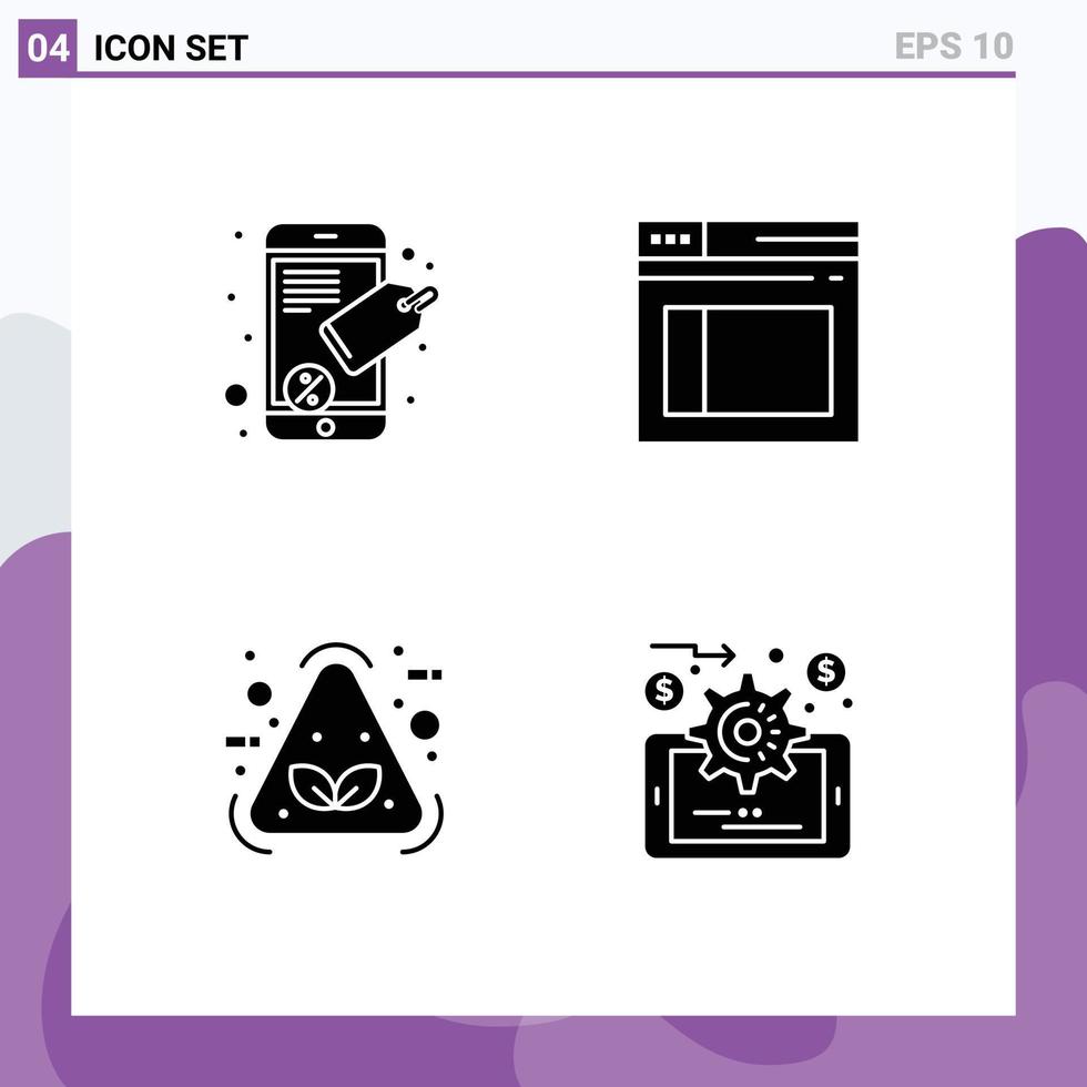 pack de 4 signes et symboles de glyphes solides modernes pour les supports d'impression Web tels que la page d'élément de connexion analyse de site Web éléments de conception vectoriels modifiables vecteur