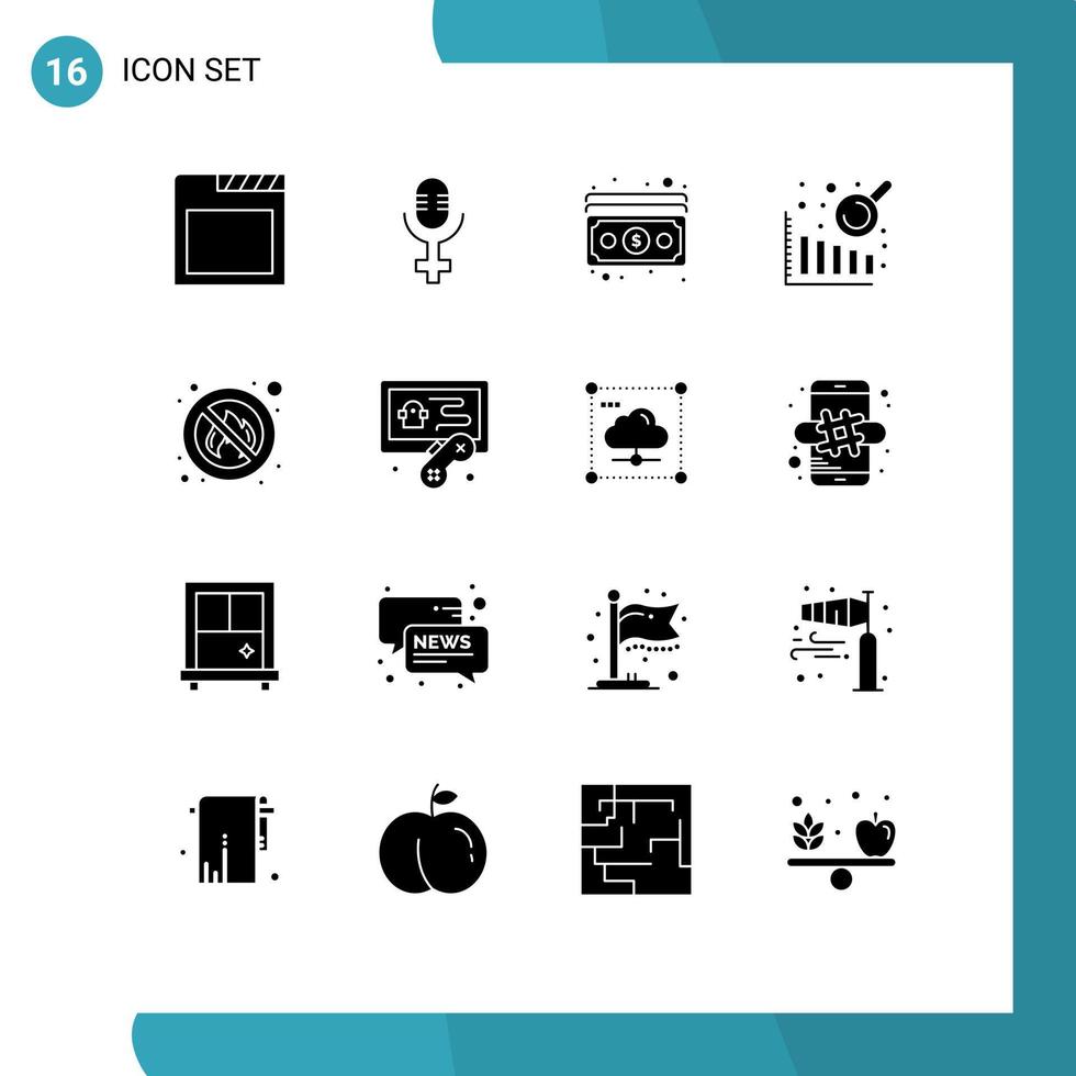 16 pack de glyphes solides d'interface utilisateur de signes et symboles modernes de passe-temps de jeu lieu de paiement feu éléments de conception vectoriels modifiables vecteur