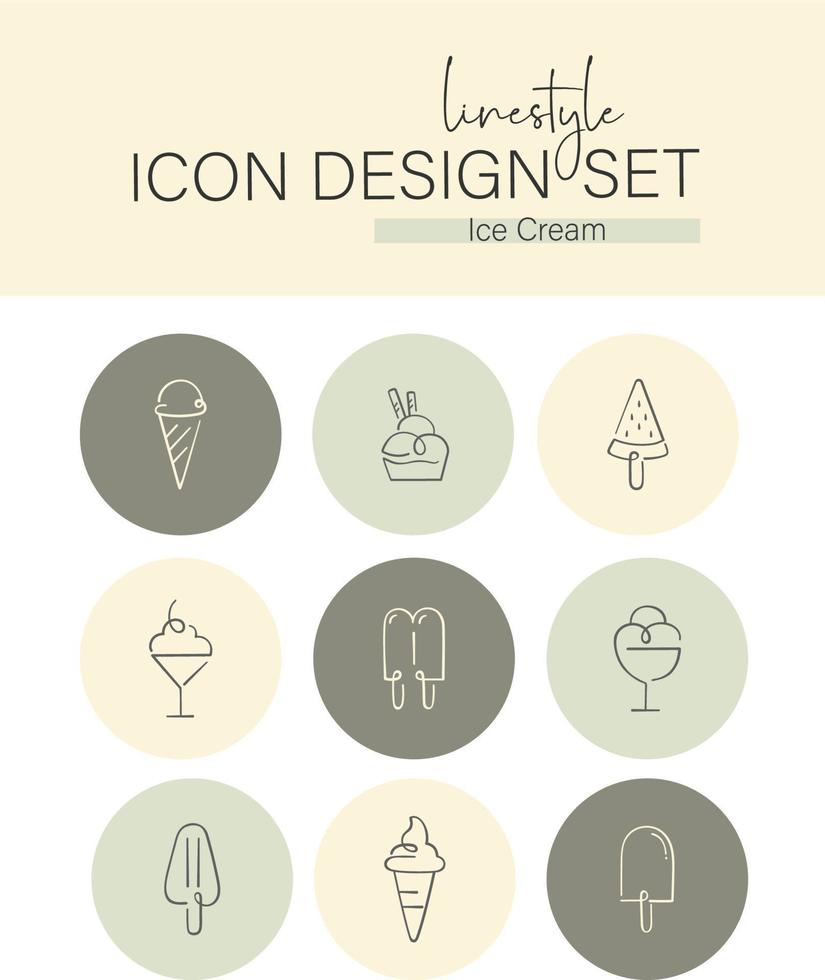 jeu de conception d'icônes de style de ligne crème glacée vecteur