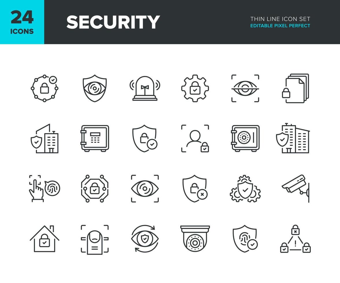 jeu d'icônes de ligne vectorielle de sécurité. collection d'icônes de protection de la vie privée et de la maison. symboles de sécurité de propriété privée. pixel modifiable parfait vecteur