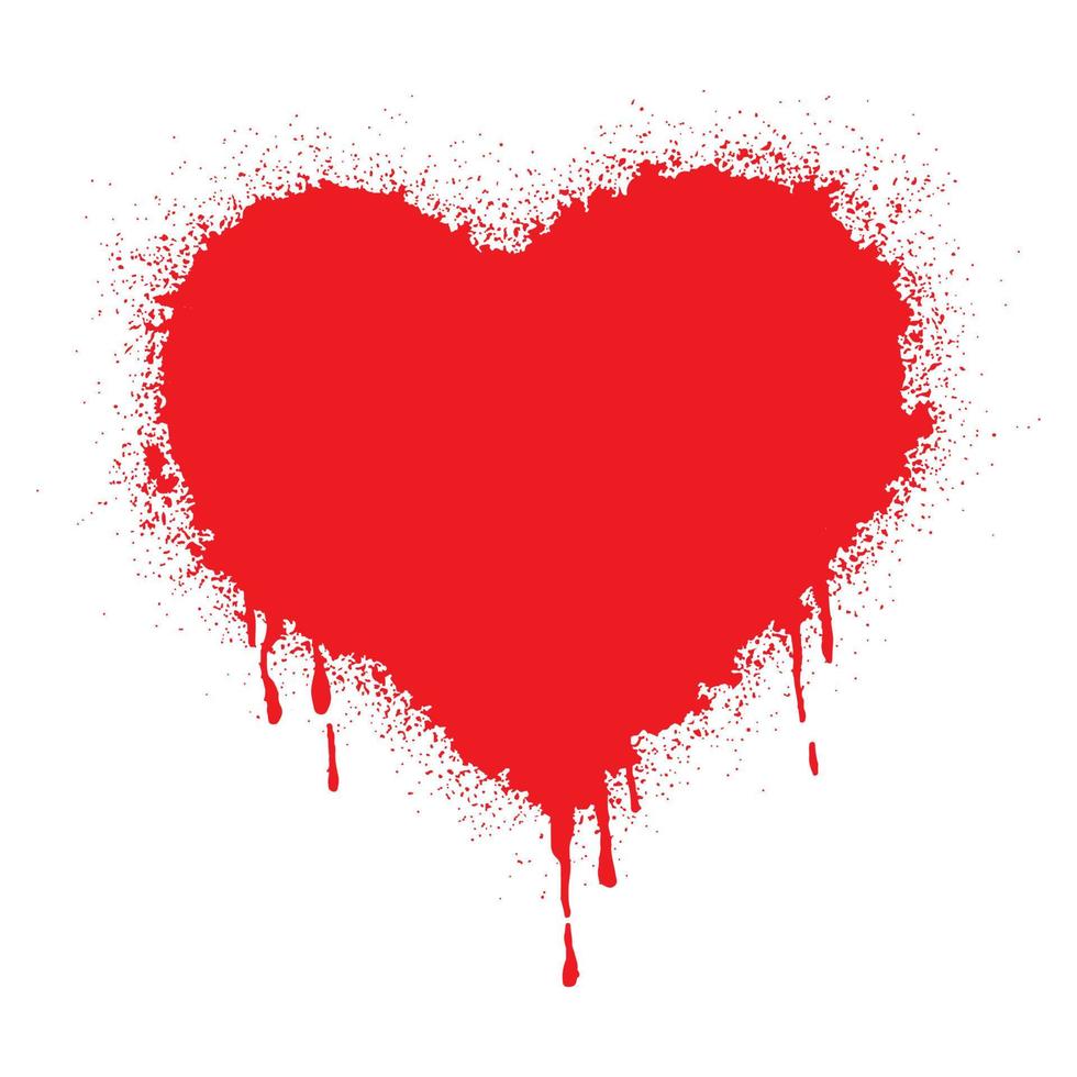 Signe de coeur graffiti peint à la bombe en rouge sur blanc. symbole de goutte de coeur d'amour. isolé sur fond blanc. illustration vectorielle vecteur
