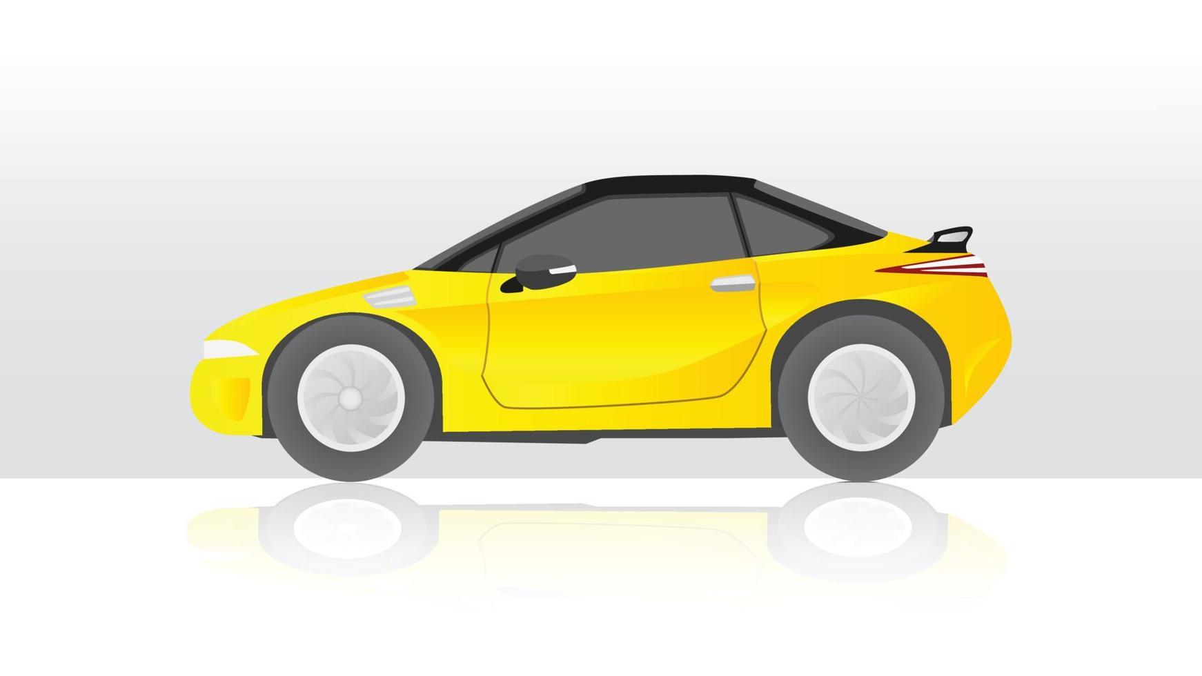 illustration vectorielle de concept du côté détaillé d'une voiture de véhicule électrique à plat. avec l'ombre de la voiture réfléchie par le sol en dessous. et fond blanc isolé. vecteur