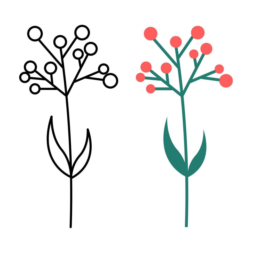 illustration de tige de plante doodle dessiné à la main dans un style plat et contour vecteur