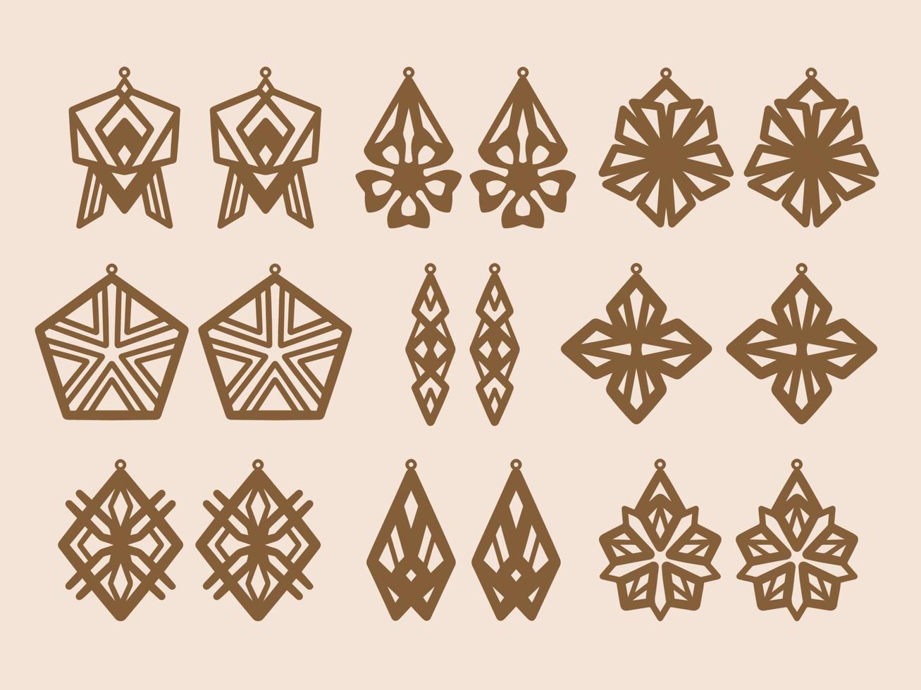 une collection de modèles de boucles d'oreilles aux formes géométriques et abstraites. motif de pochoirs isolés adapté au travail artisanal, à la découpe au laser et à l'impression. modèle de bijoux. vecteur