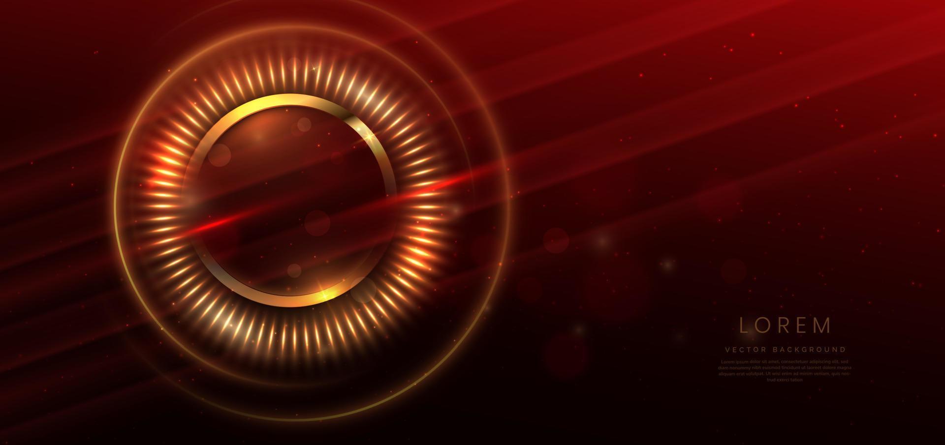 Cercle d'or 3d sur fond rouge foncé avec effet d'éclairage et espace pour le texte. style design de luxe. vecteur