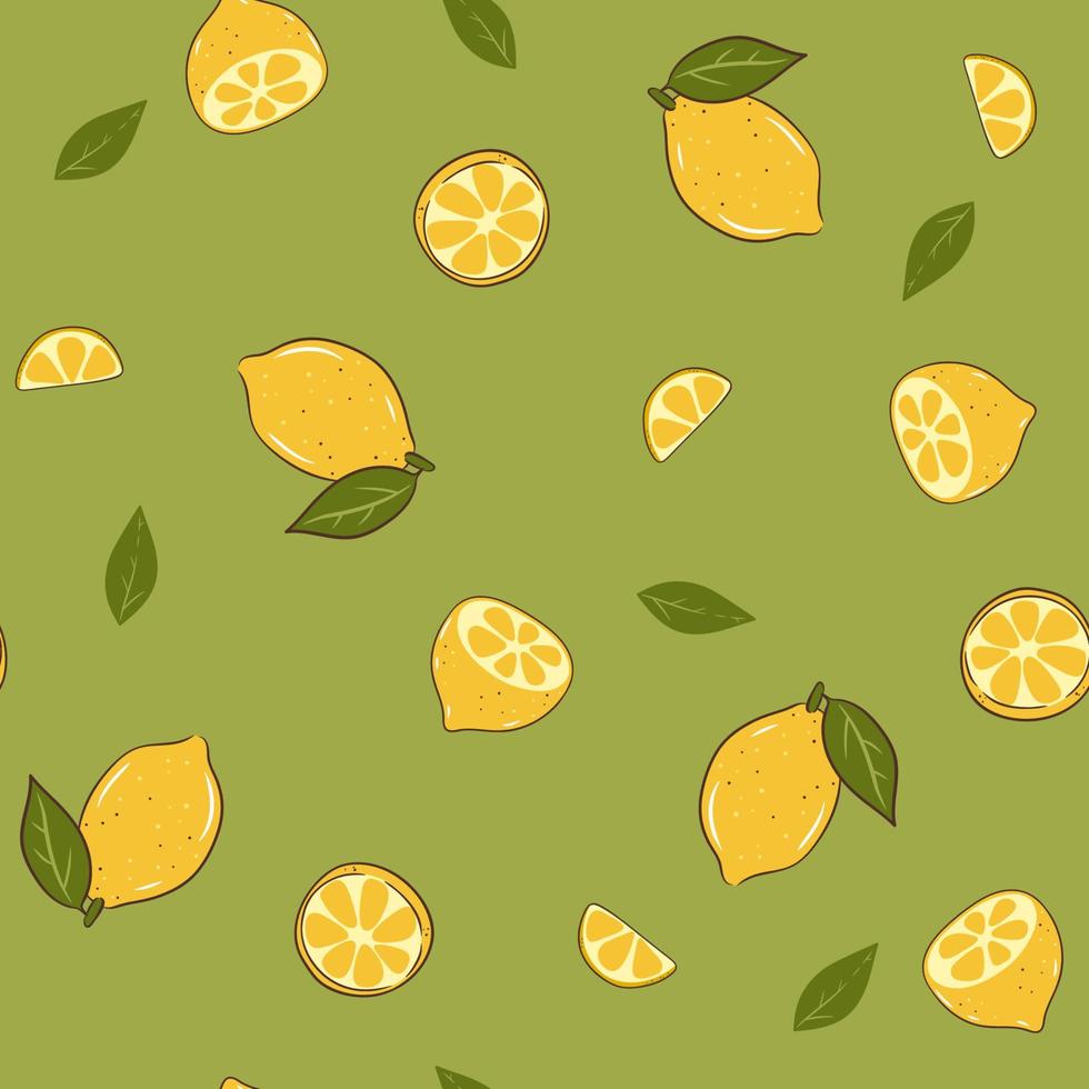 modèle sans couture avec des citrons et des tranches de citron sur fond vert. graphiques vectoriels. vecteur