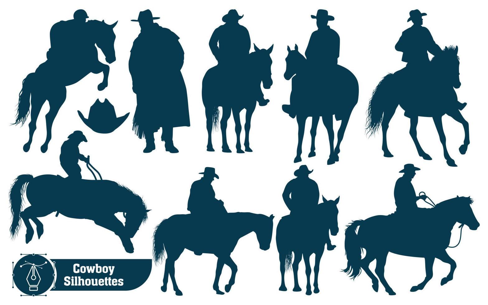 collection de silhouettes de cow-boy vecteur