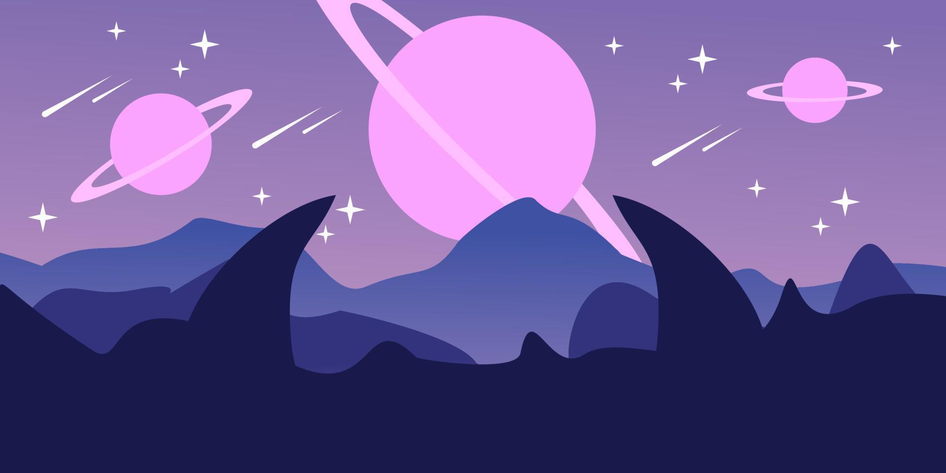 fond de paysage collines montagnes avec des rochers et des planètes avec des étoiles illustration vectorielle vecteur