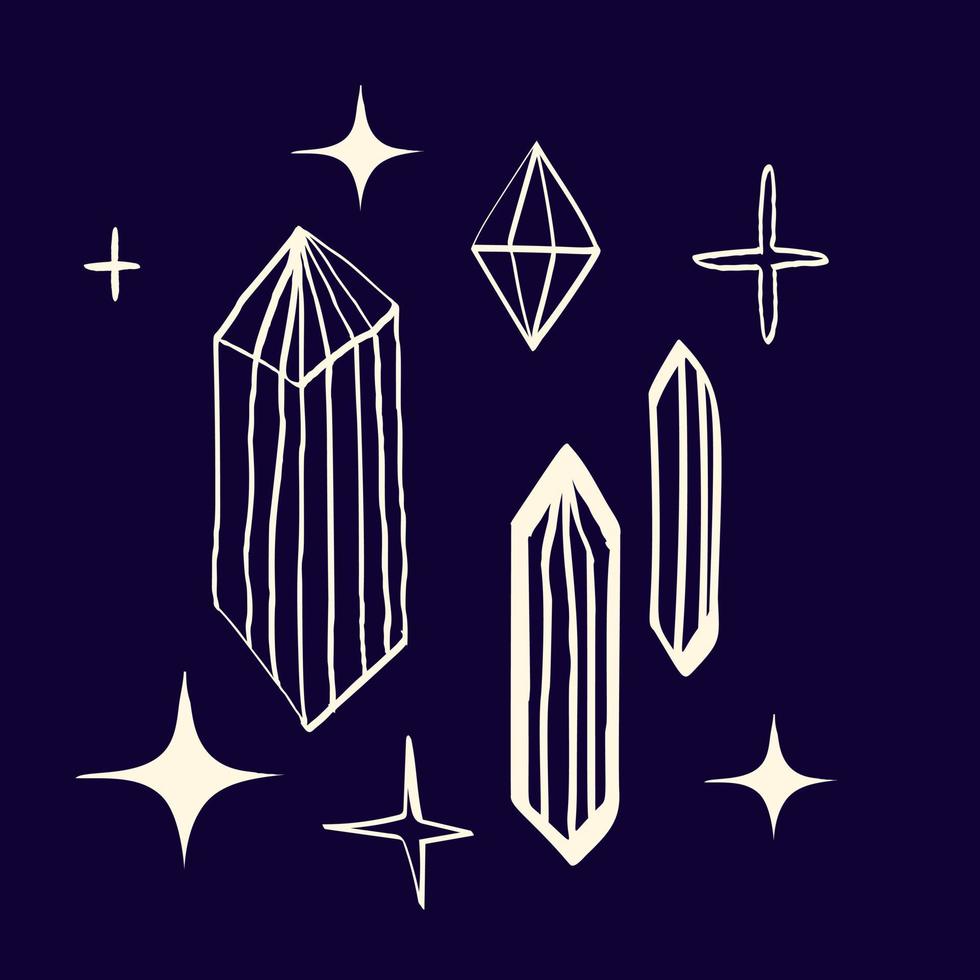 cristaux magiques et gemmes mystiques. symboles spiritualistes et magiques. illustration vectorielle bâclée dans un style doodle vecteur