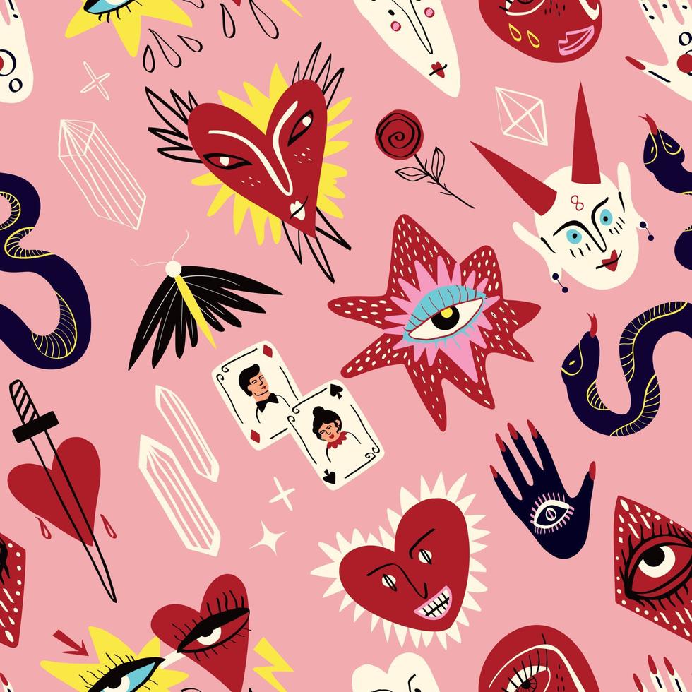 motif laid de la Saint-Valentin. motif funky bizarre pour la saint valentin dans un style doodle vecteur