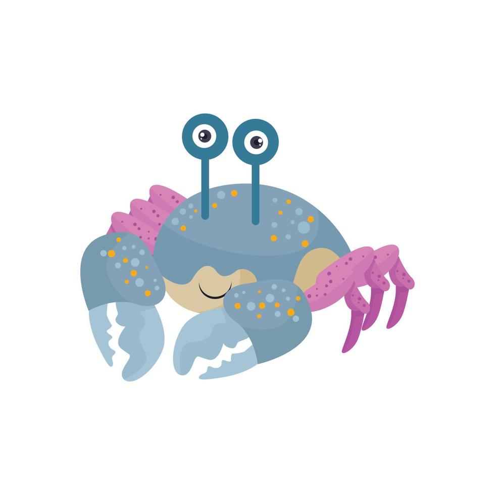 illustration vecteur graphique dessin animé mignon crabe gris violet pattes isolé sur fond blanc