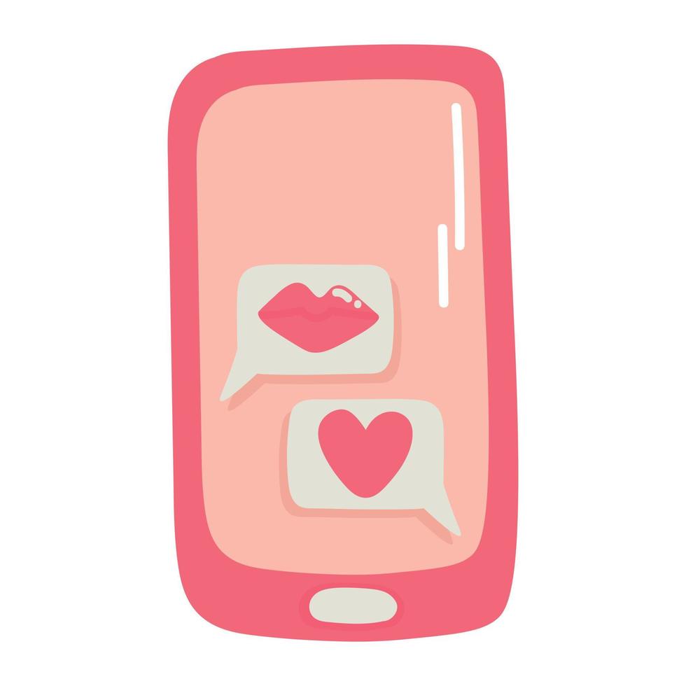 doodle clipart téléphone avec autocollants de messages romantiques vecteur