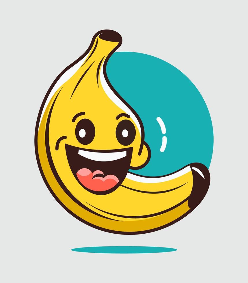 drôle heureux banane souriante heureuse mignonne. icône d'illustration de personnage de dessin animé plat kawaii de vecteur. isolé sur fond blanc. concept de mascotte de banane aux fruits vecteur